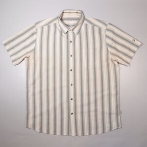 KUHL Mens Large Bohemian Gray Striped Short Sleeve Shirt Button Casual Hiking